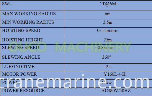 OUCO 1T6M Pequeno Yacht Crane Crane de pedestal rígido